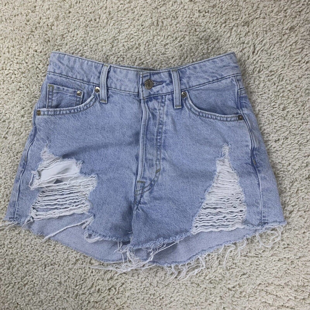 H&M Shorts Women's 2 Blue Cutoffs Button Fly Medium Wash Ripped Denim